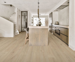 Natural beige Sequoia flooring board with soft oak texture.