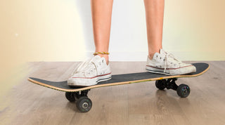 person on skateboard on Sequoia® wood core flooring featuring scratch resistance